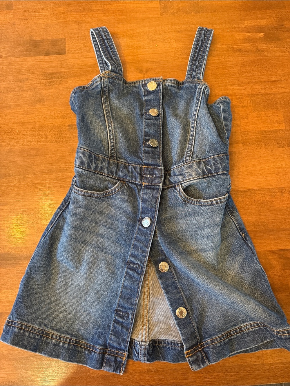Girls Gap Denim Button-Front Pinafore Dress - Blue